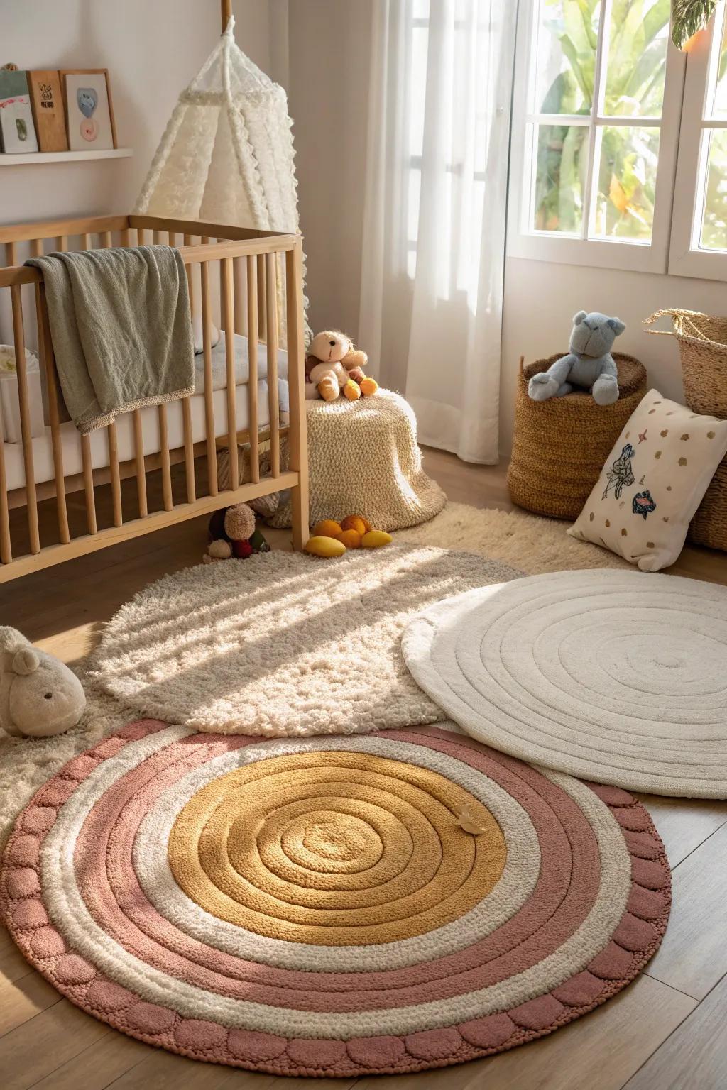Layering textures introduces depth and warmth to the nursery.