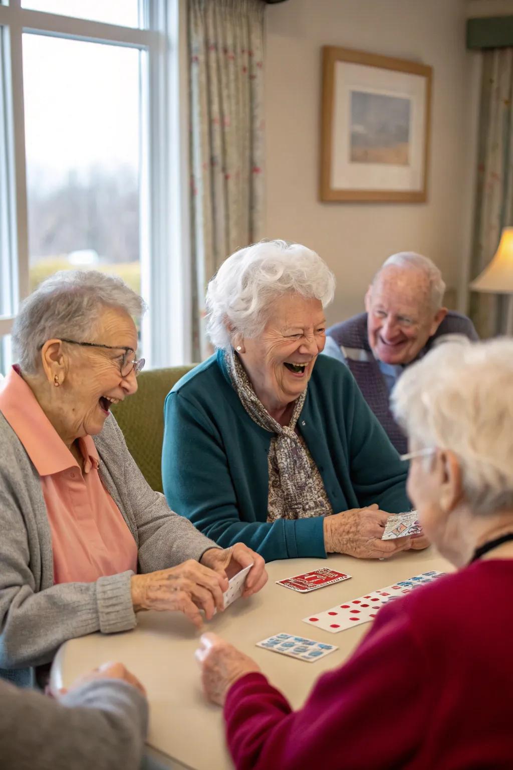 Care home residents enjoying a story session with creativity.