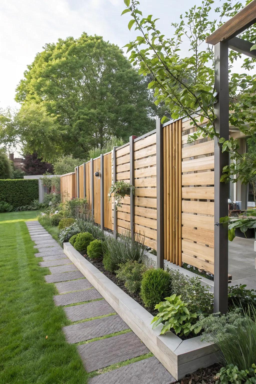 Modernize with floating fence panels for a unique aesthetic.