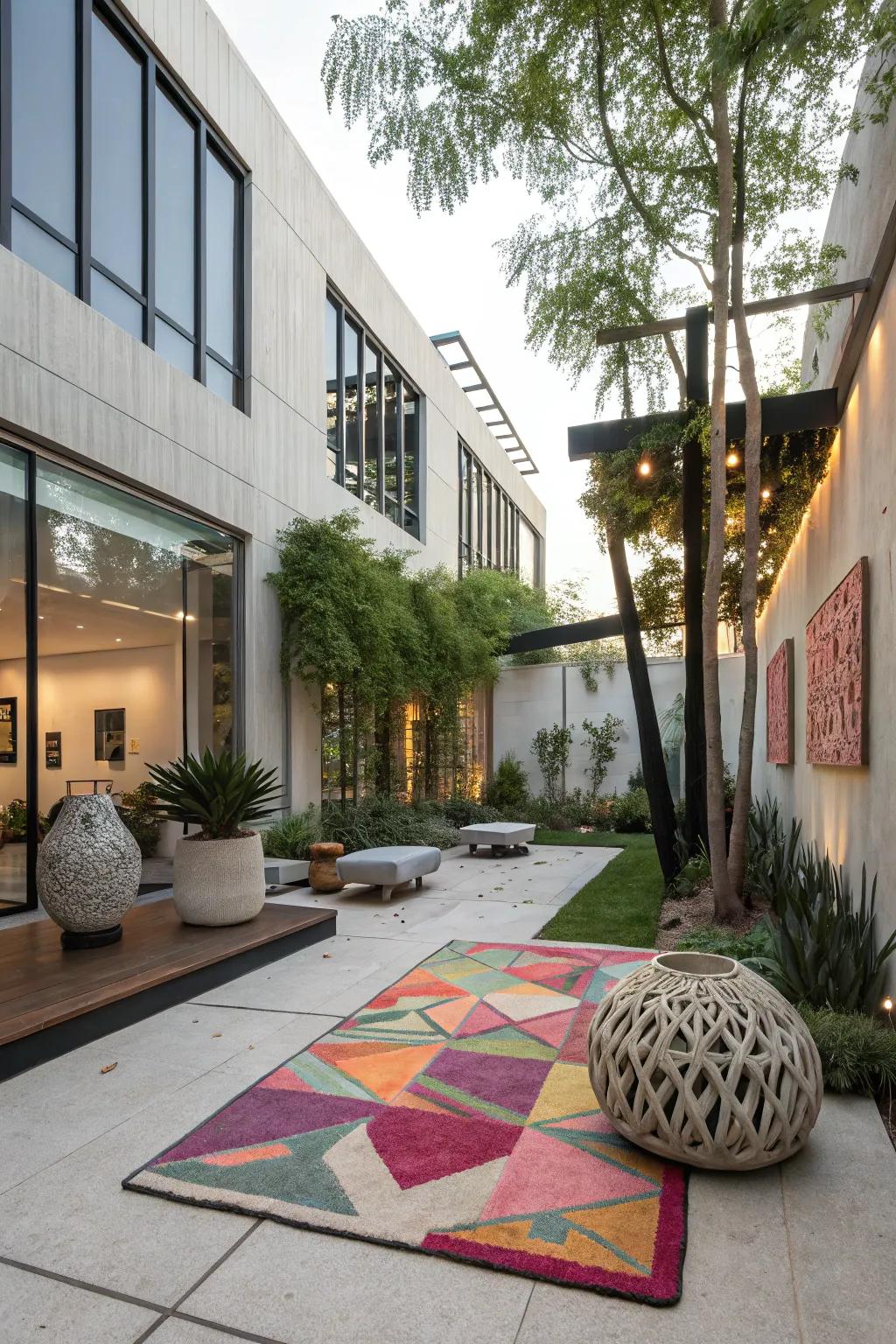 Adding intrigue through the application of rug shapes that are unexpected.