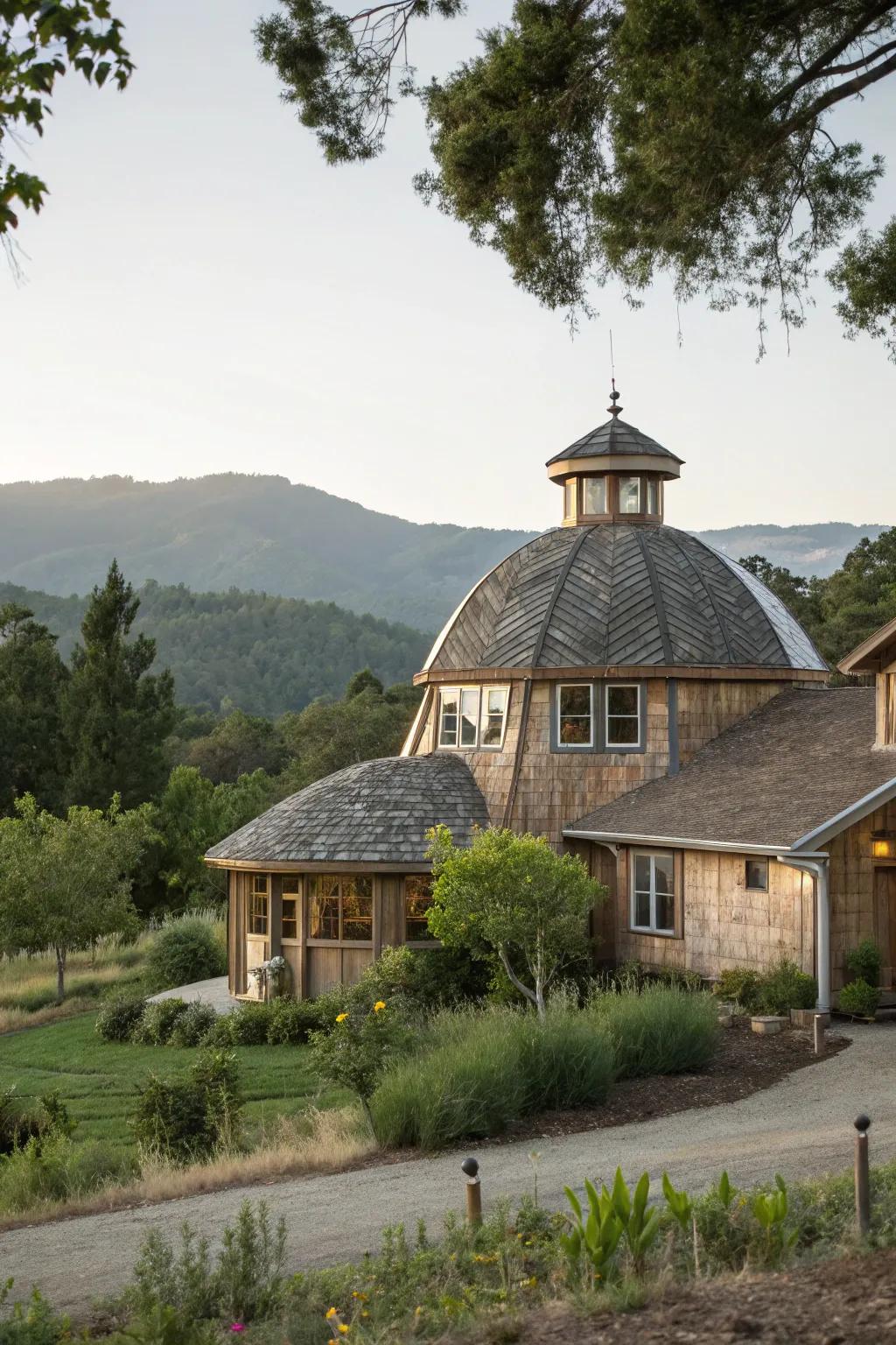 A house with an eco-friendly cupola, blending style with sustainability.