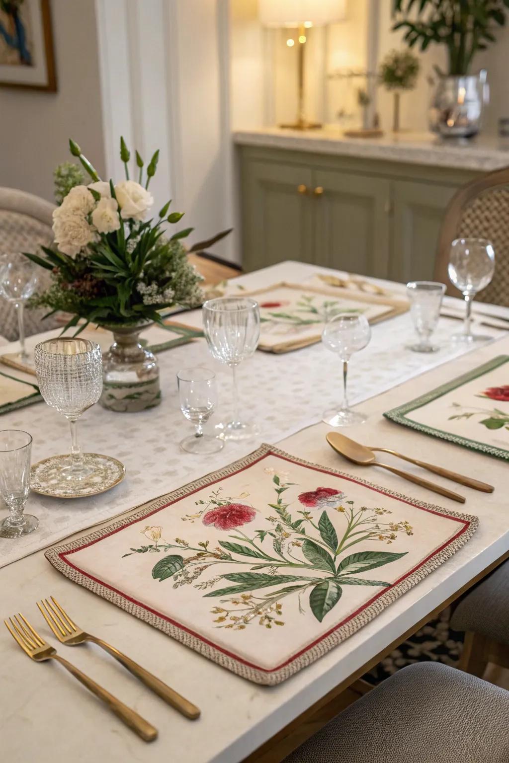 Classic botanical prints bring enduring elegance to your table.