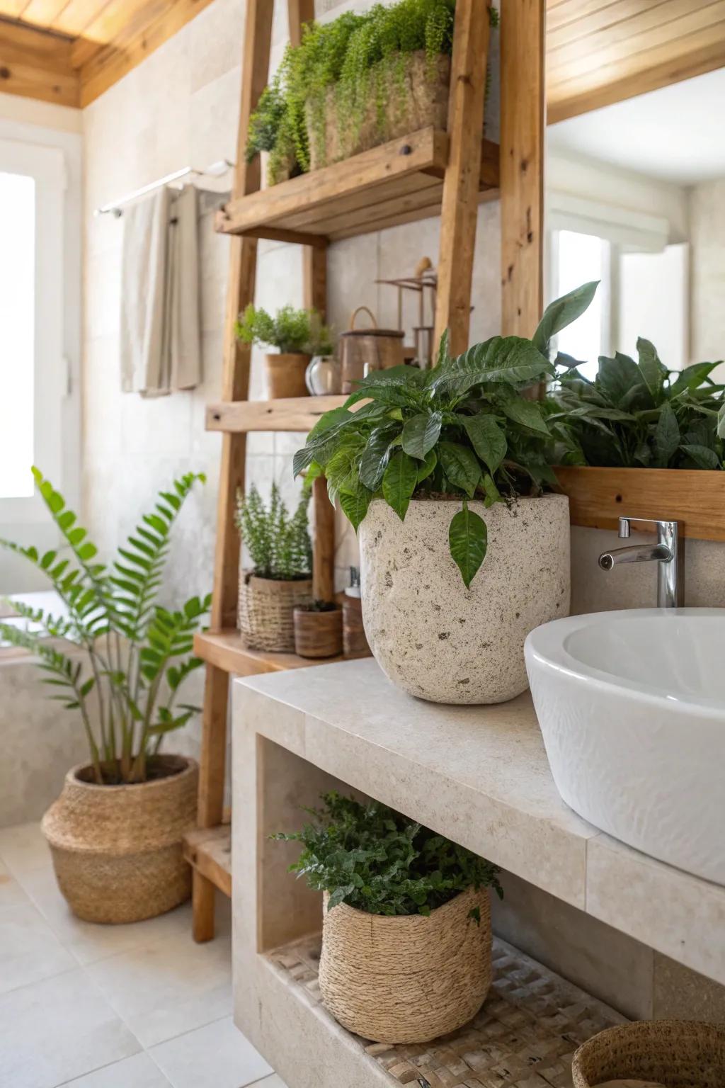 Enhance the organic feel of your space with natural materials like stone and wood.