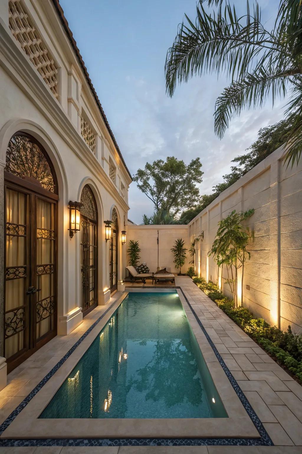 A secluded courtyard pool proposes supreme seclusion.