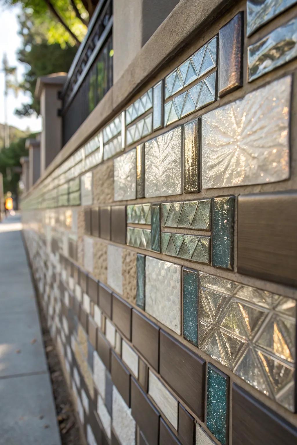 Assorted media tiles establish a uniquely textured feature wall.