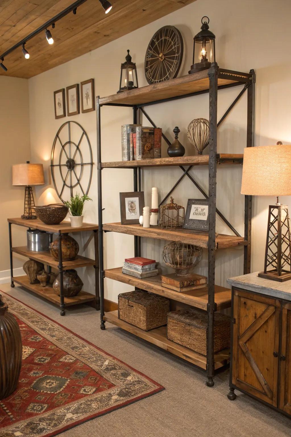 Recycled materials contribute history and sustainability to the decor.