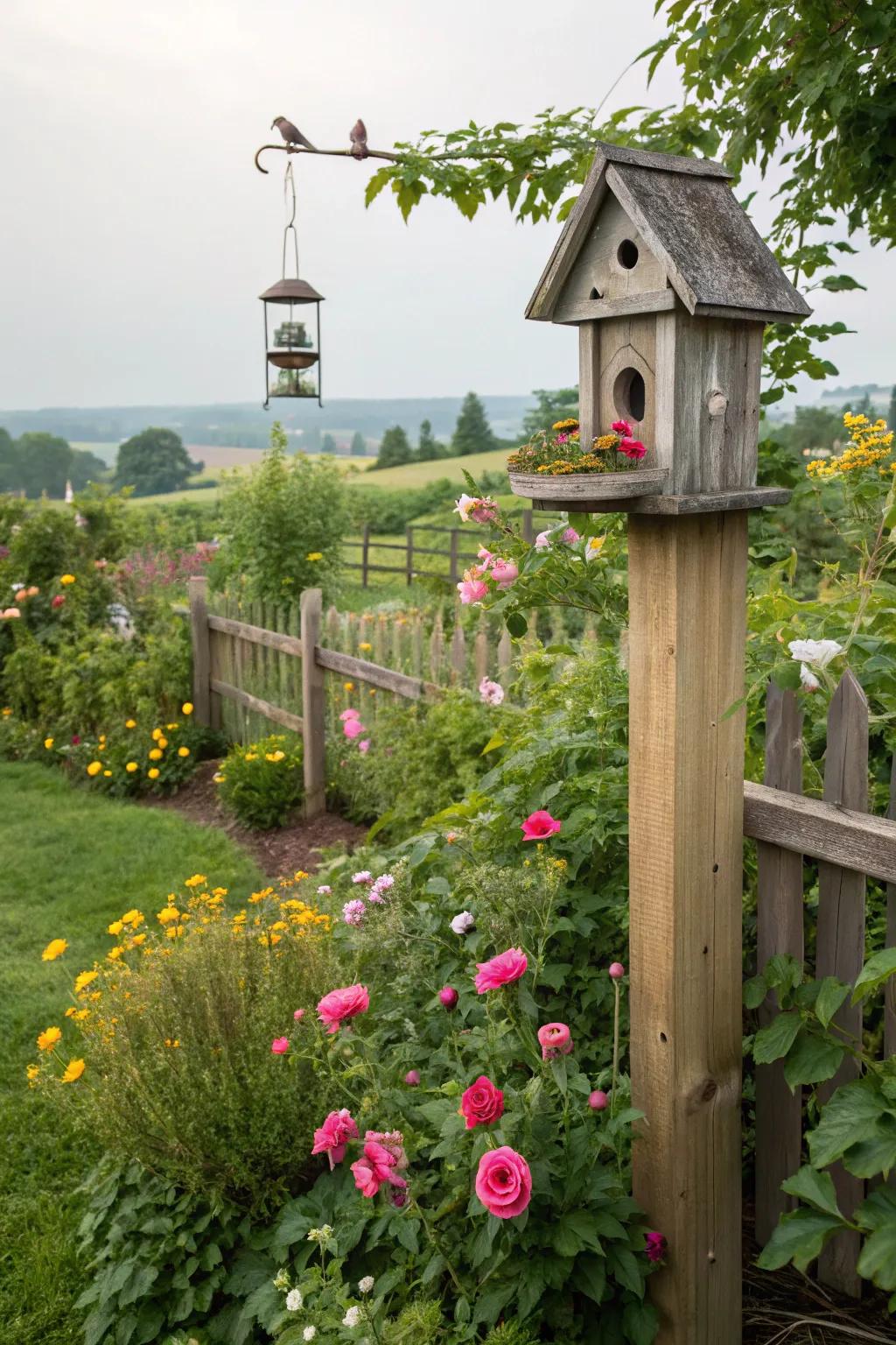 Bird-welcoming amenities bringing vitality and movement to the garden.