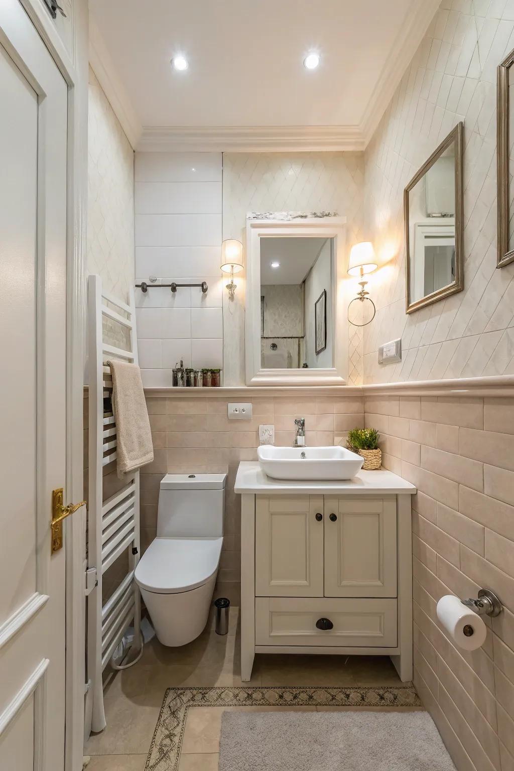 Soft colors create an airy and spacious impression in small bathrooms.