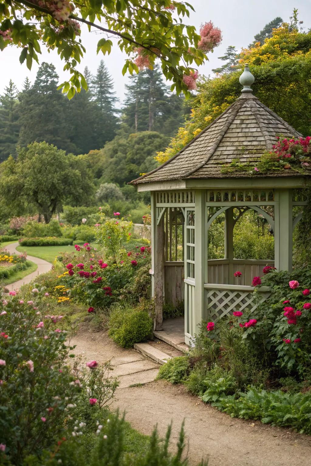 Discover peacefulness inside a secret garden gazebo.