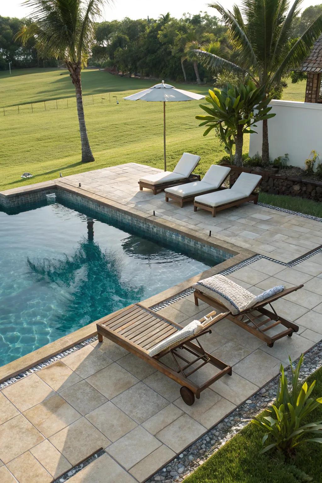 A sunbathing platform provides a perfect spot for sunbathing and relaxation.