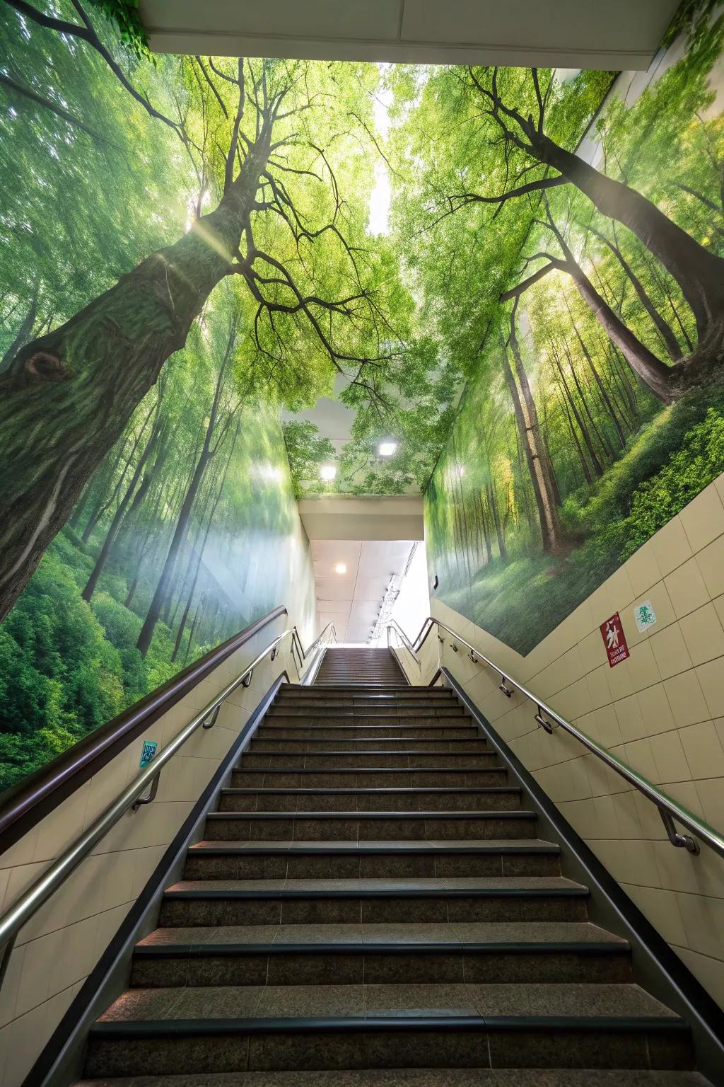 Walk through a forest canopy with this mural.