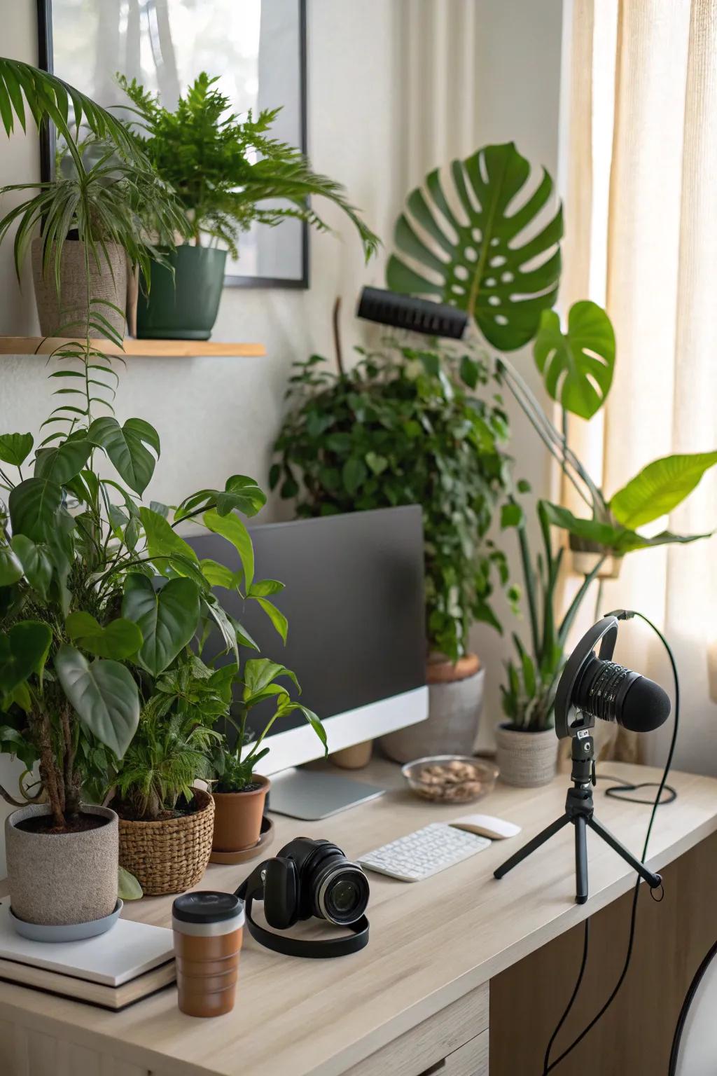 Bring nature into your setup with green elements.