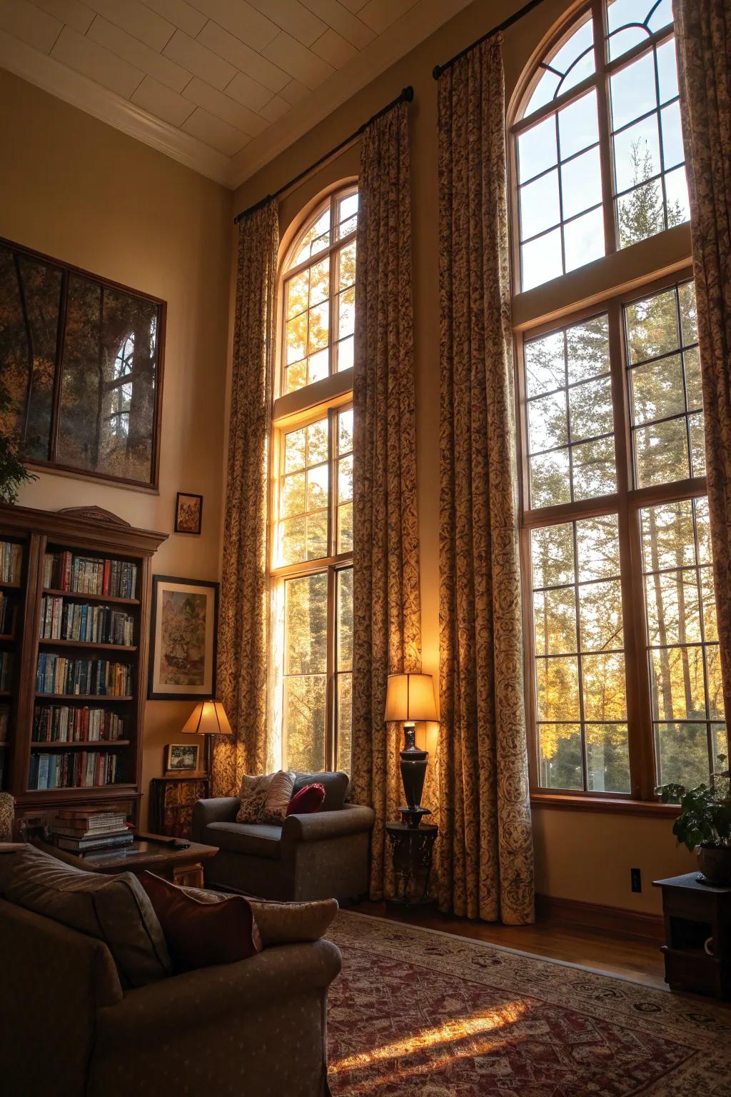 Textured curtains crafted to enhance the room's ambiance.