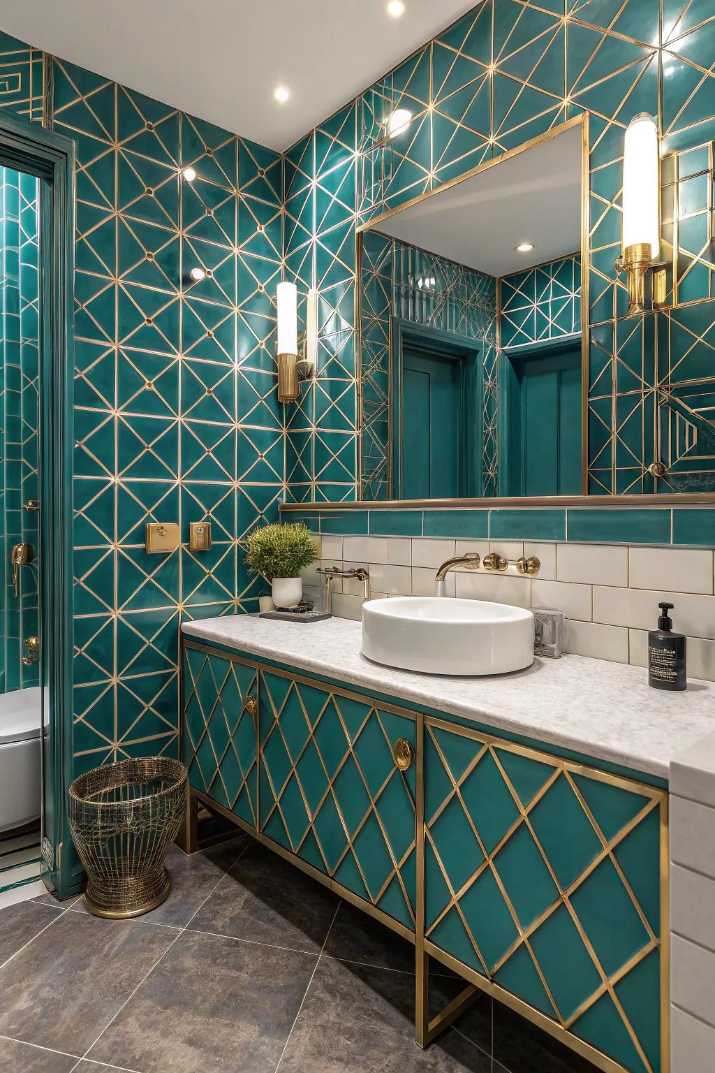Infuse glamour with Art Deco inspired aquatic green design.