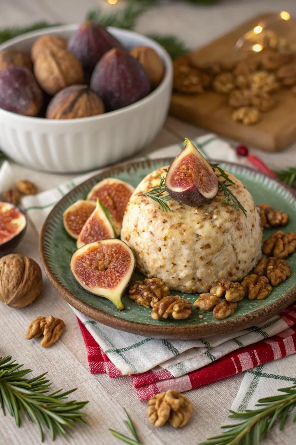 Joyful fruit and walnut cheese ball creating holiday charm.
