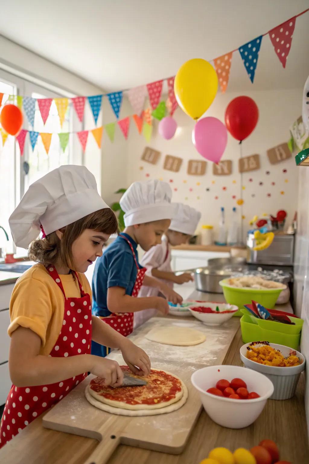 Cooking-themed party featuring engaging culinary activities.