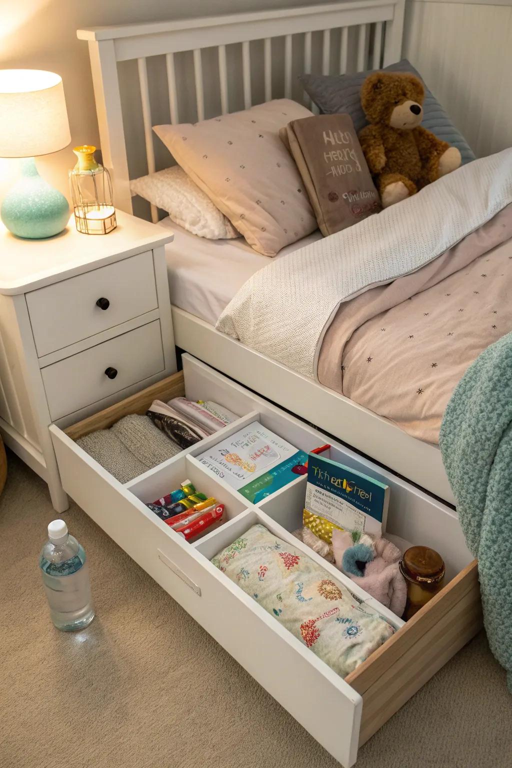 Bedside storage solutions for organized nights.