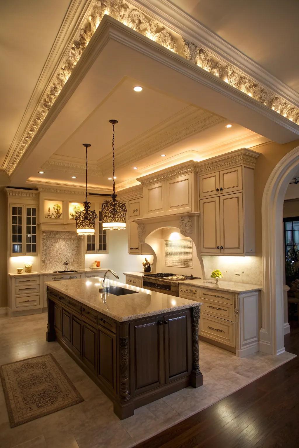 Crown molding lighting introduces structural beauty and functionality.