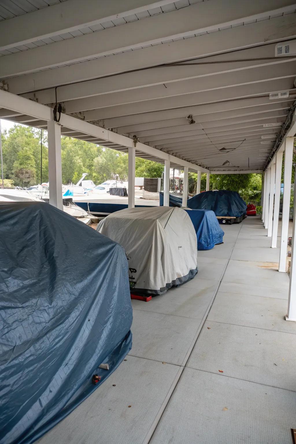 Tarps provide a straightforward option for protecting large objects beneath the deck.