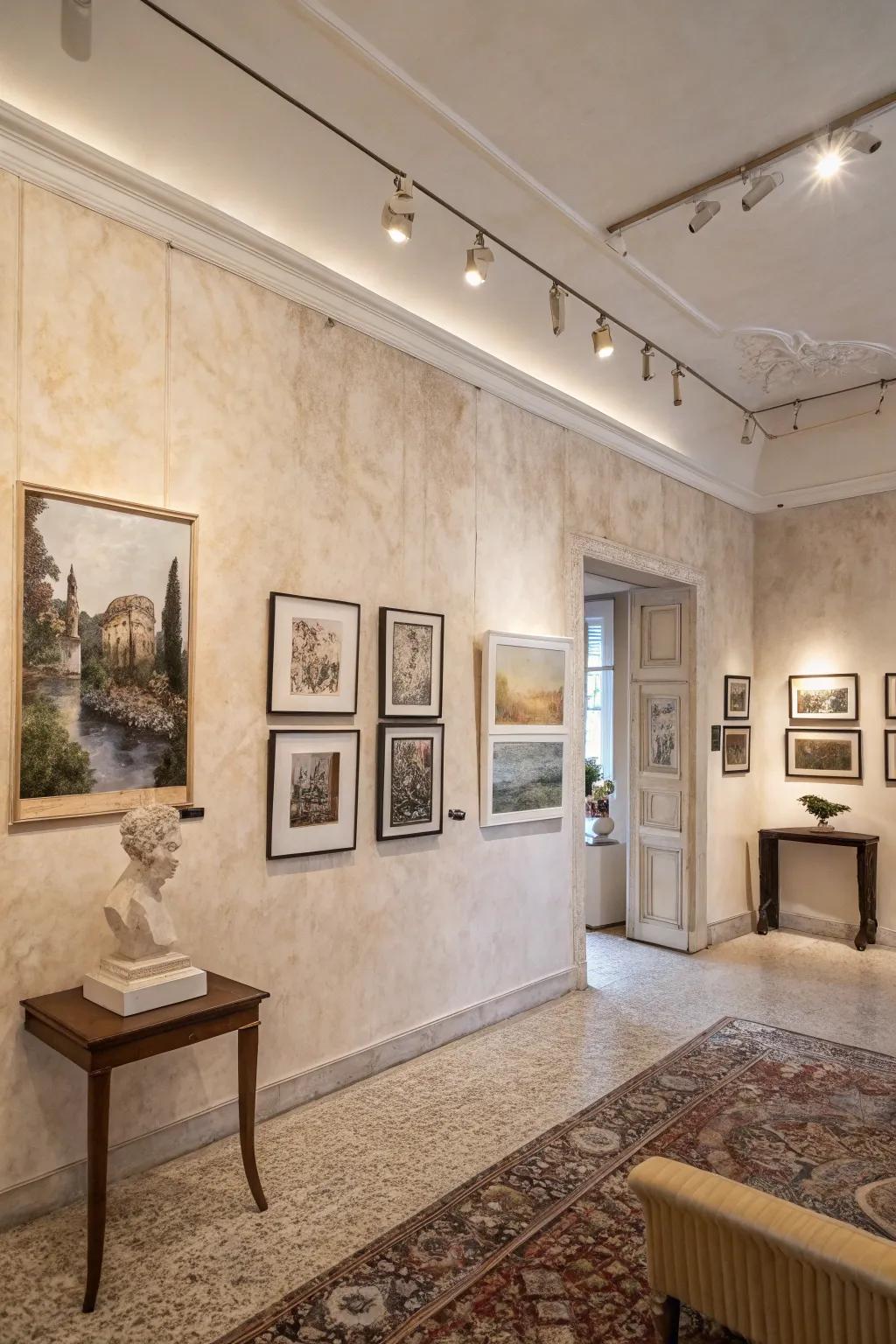 Highlight your art collection using the perfect Venetian plaster backdrop.