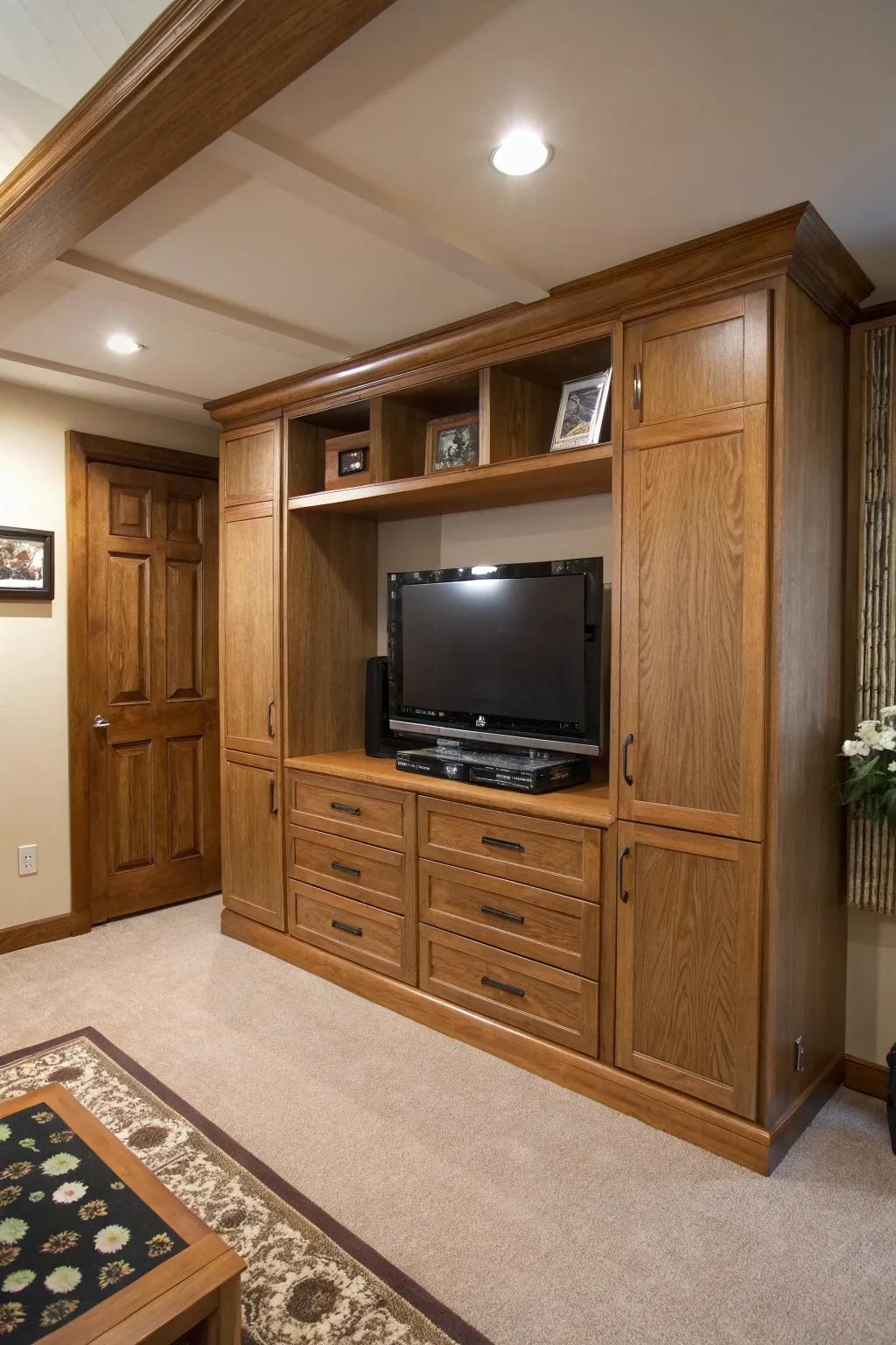 A built-in design merges the TV seamlessly into the decor