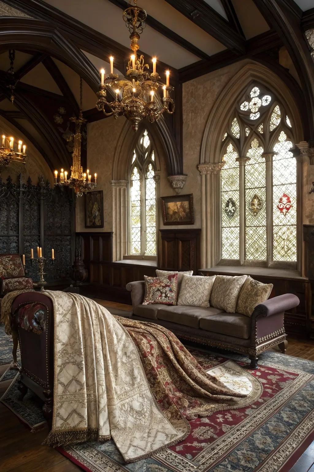 Layered textiles impart texture and opulence.