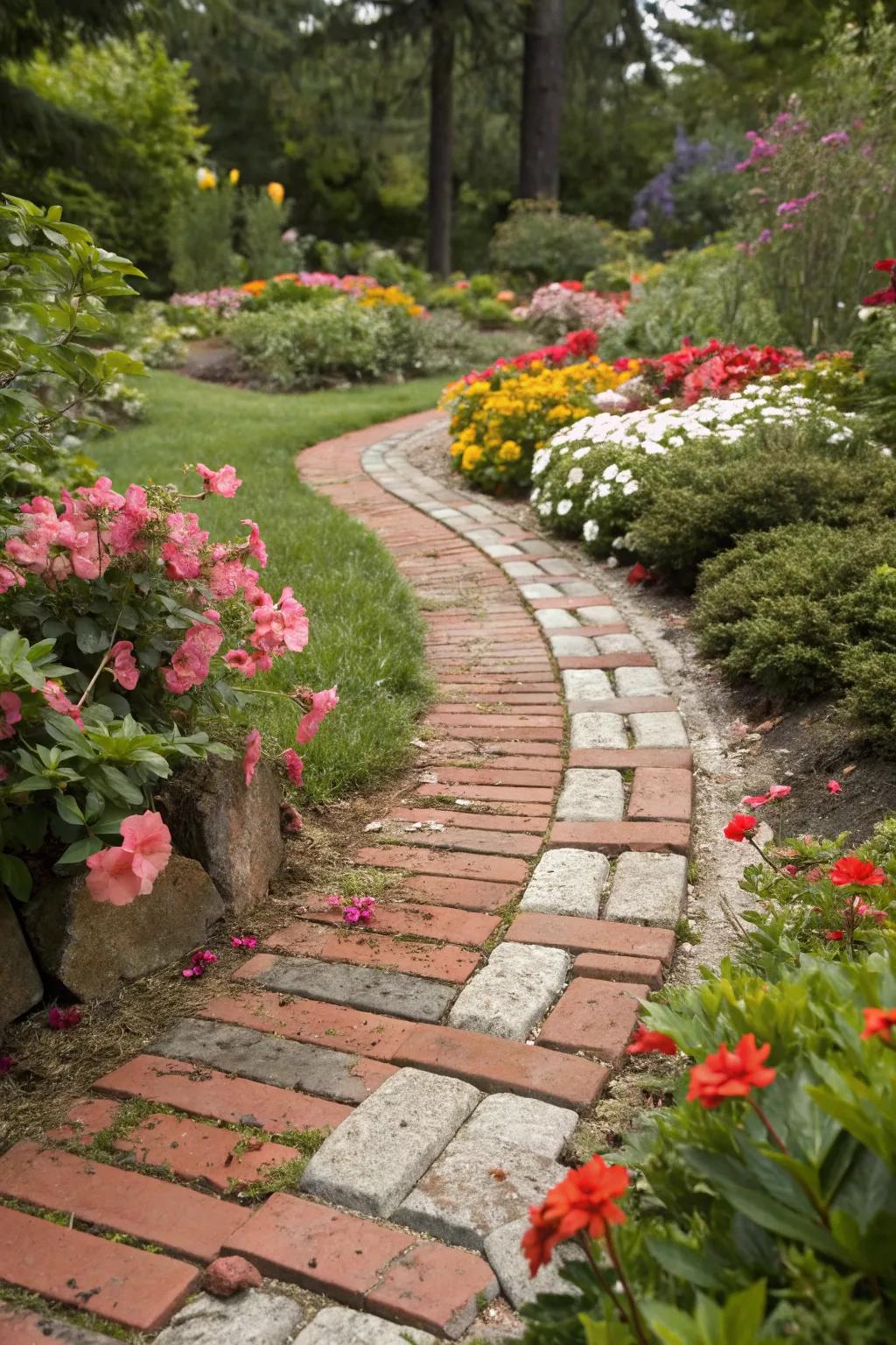 Recycled material paths are eco-conscious and unique.