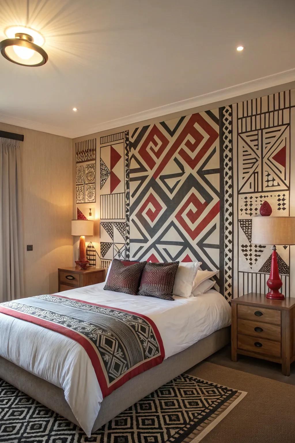 Geometric patterns add a contemporary and energetic vibe to your bedroom.