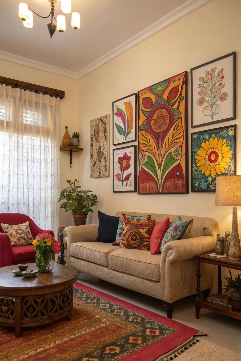 Vibrant art embellishments inject energy and vitality into your space.