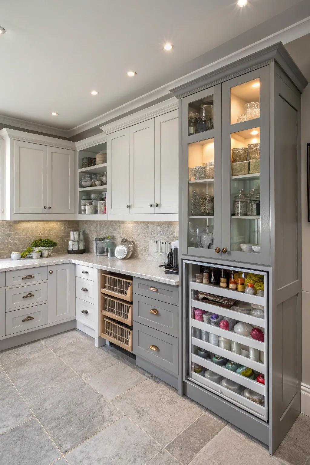 Cutting-edge stowage maintains the cooking space's mess-free state.