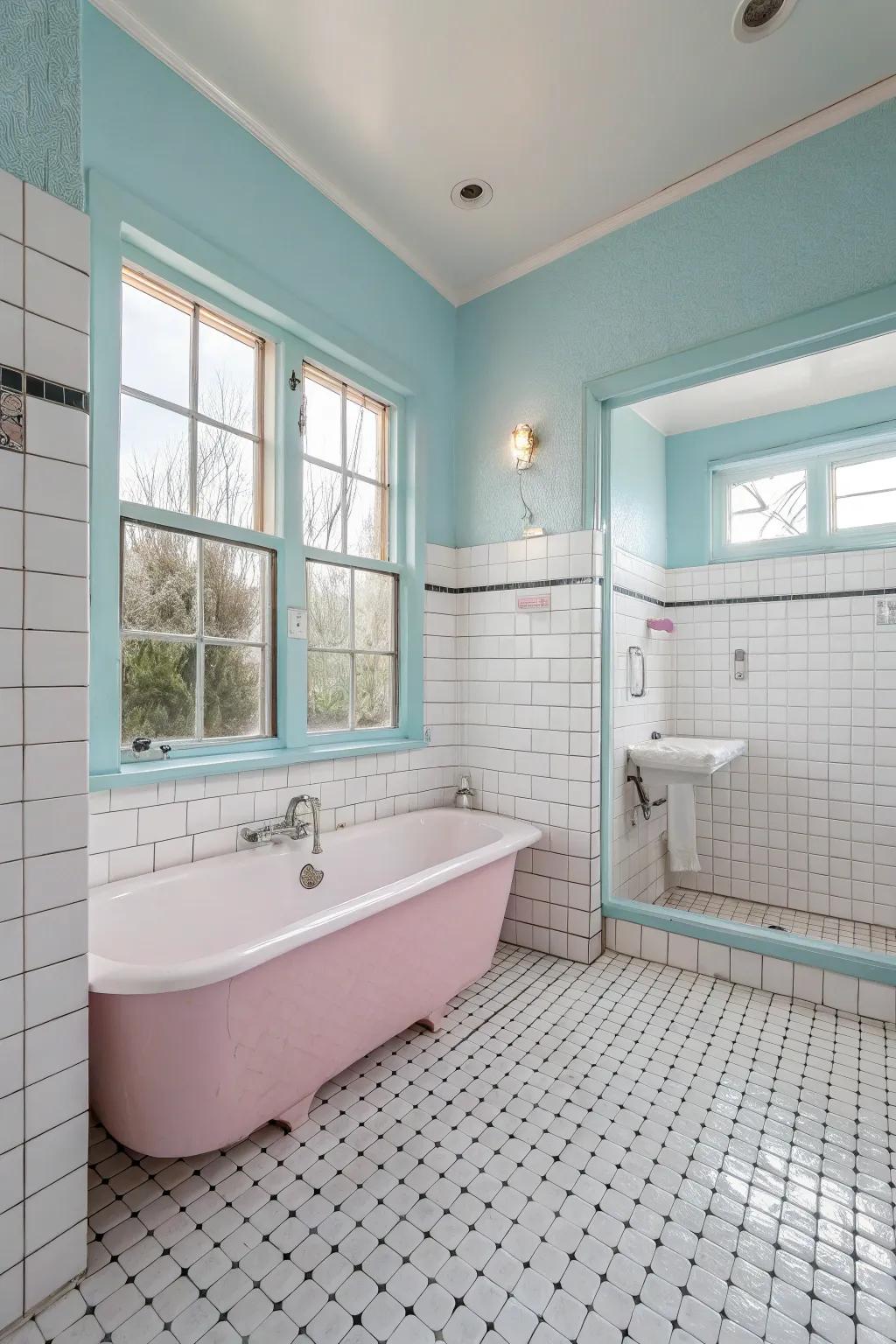 Pastel accents create a soothing ambiance with bright blocks.