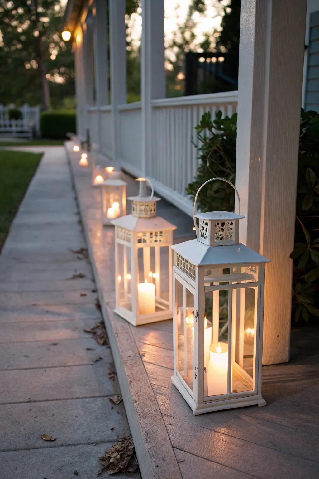 Ivory candle lanterns craft a cozy and inviting radiance for your holiday evenings.