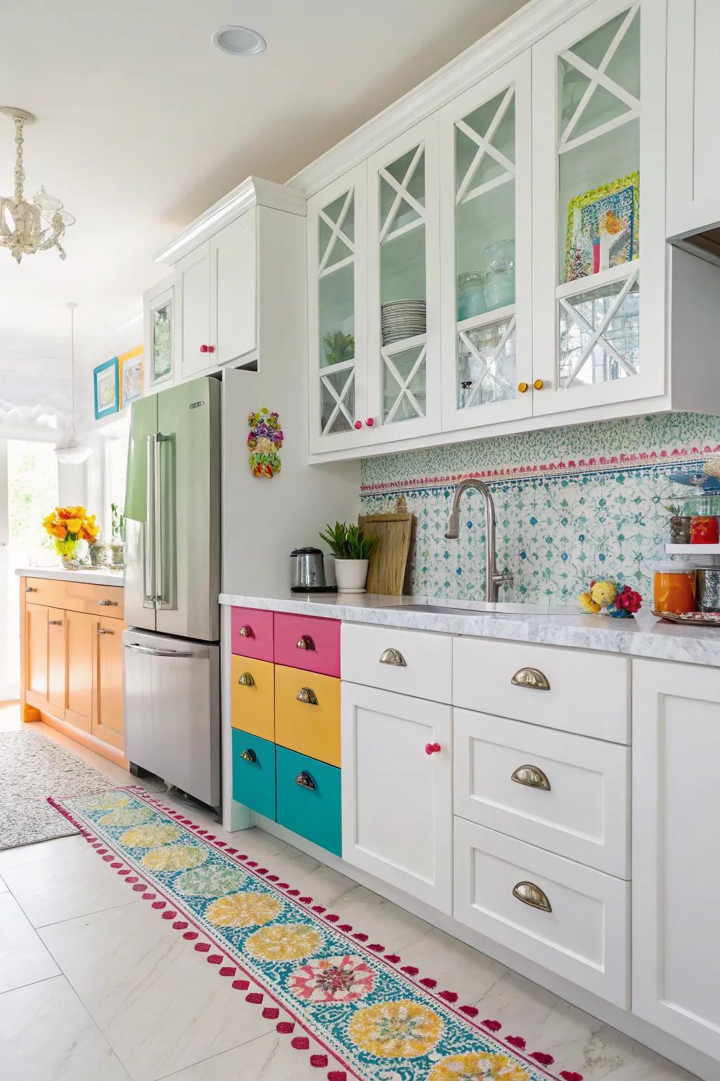 Bold enamel hardware adding a lively pop of color.