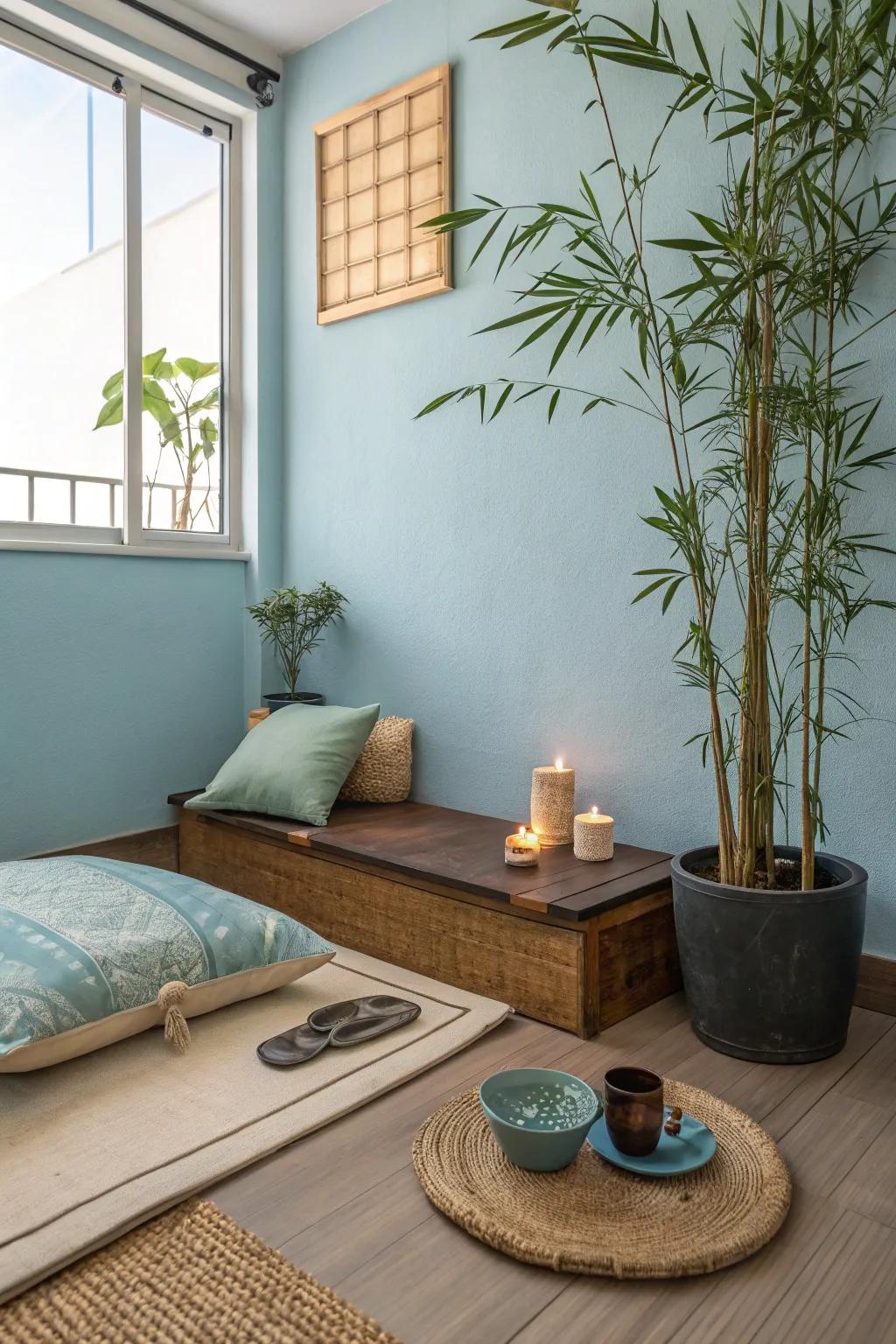 A Zen space provides tranquility for relaxation.
