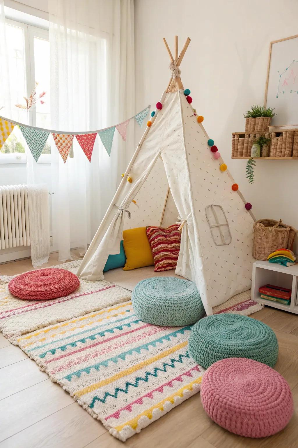 A hideaway tent offers an inviting and imaginative play area for your toddler.