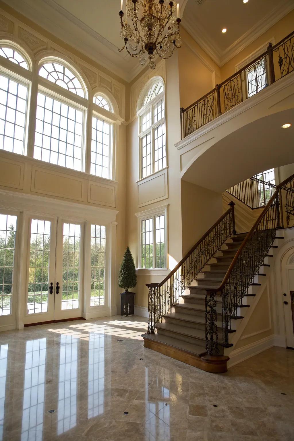 Sunlight through large windows crafts a welcoming atmosphere.