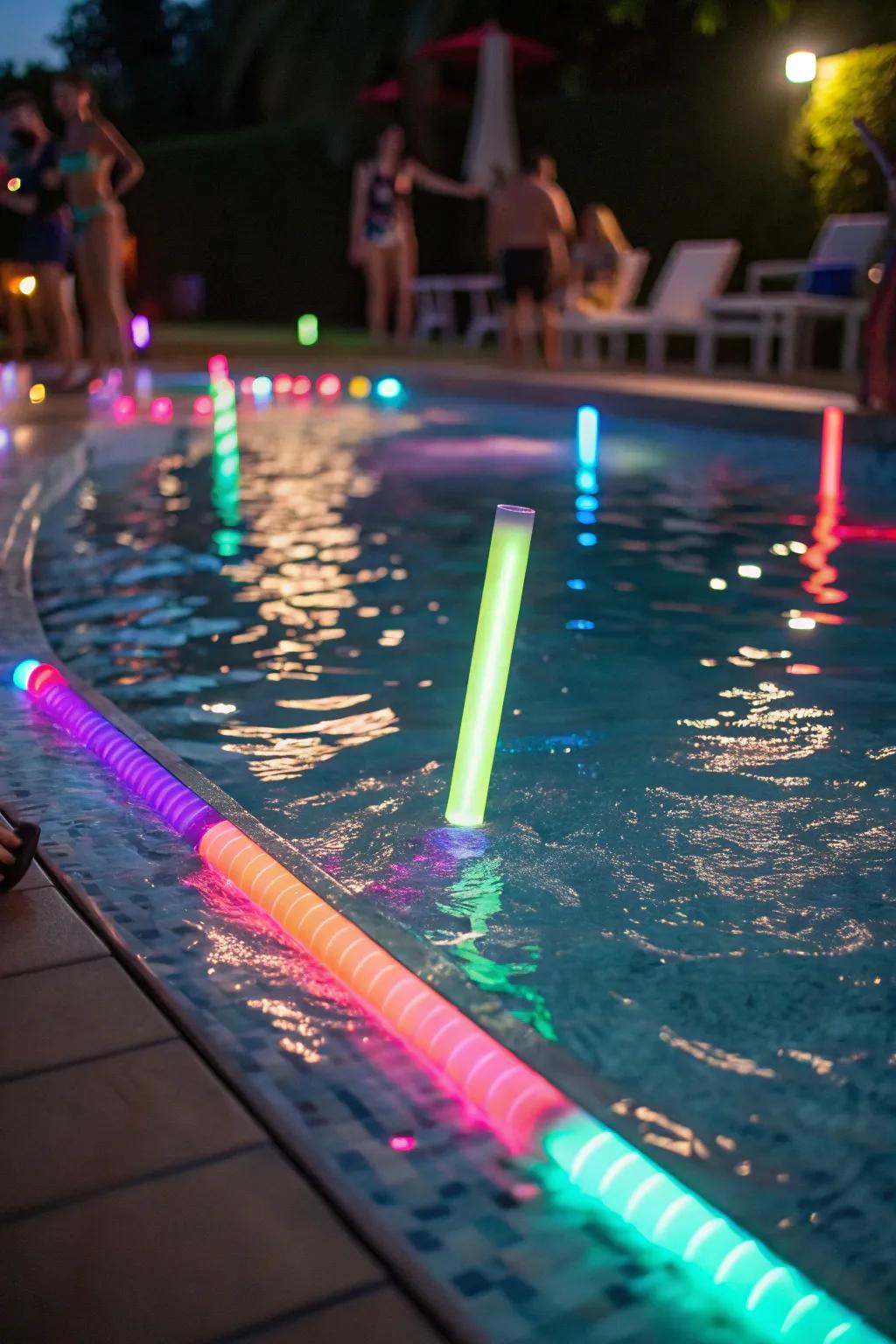 Radiant elements introduce a magical element to your nighttime pool party.