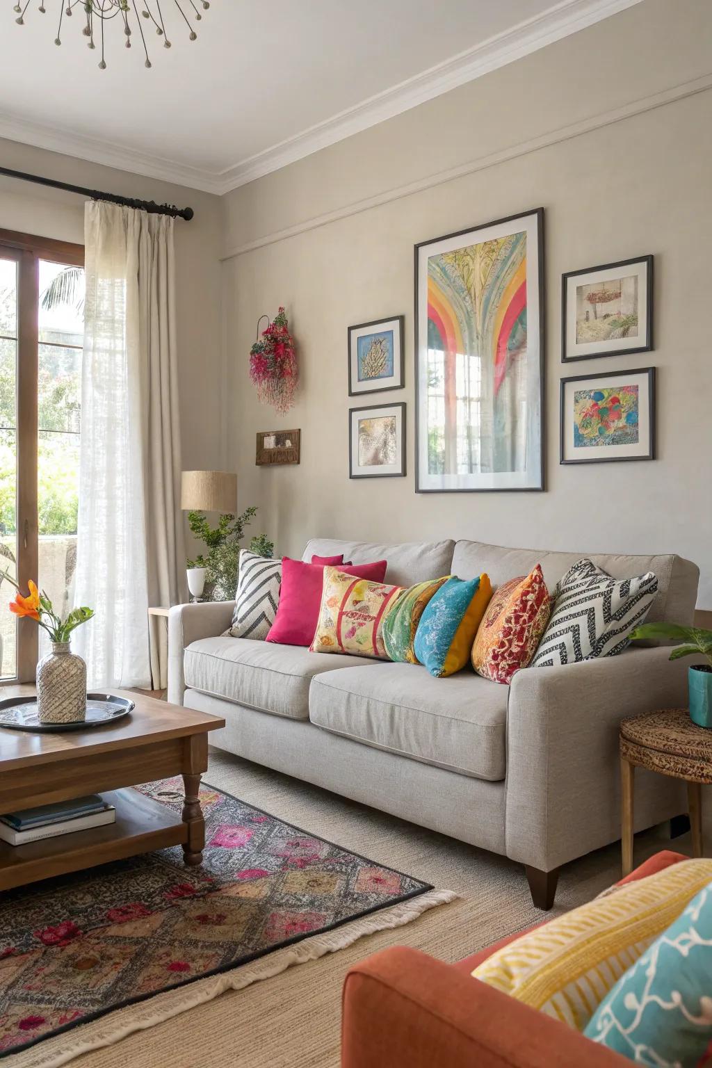 Neutral colors combined with bold details foster equilibrium and energy.