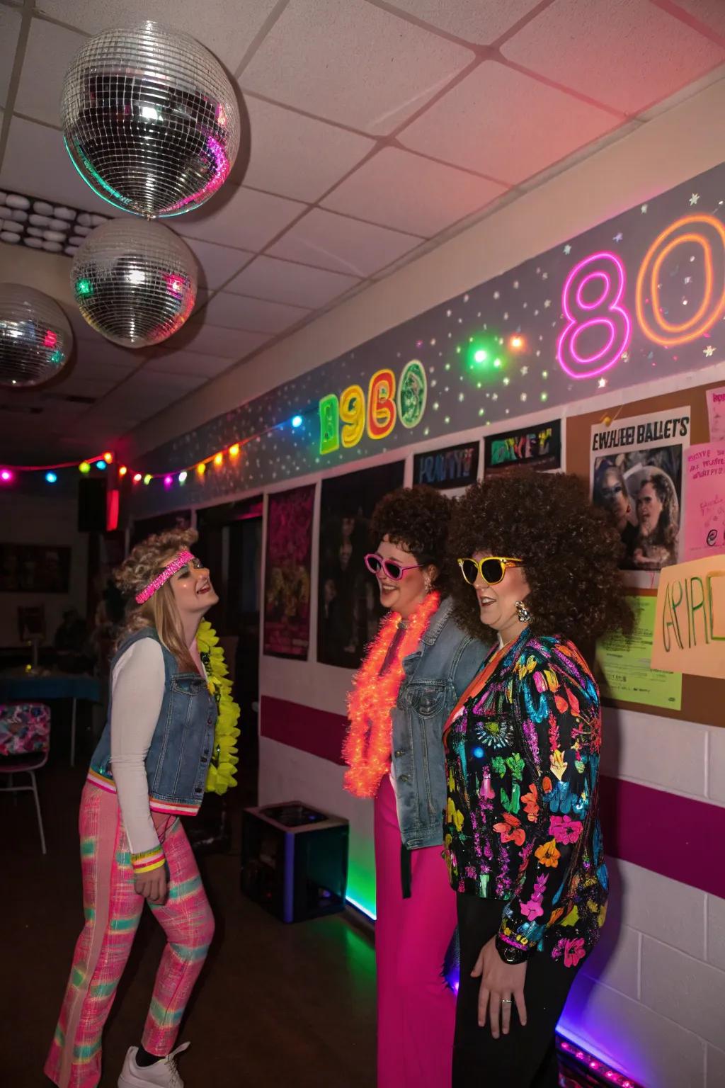 Relive the 80s with a radiant, neon-inspired birthday festivity.
