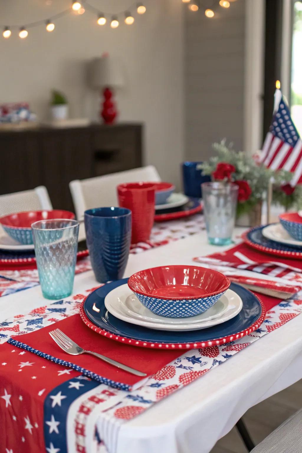 Outfit your table with crimson, ivory, and azure for a celebratory feast.