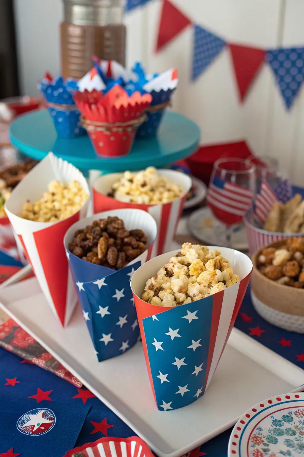 Star-spangled cones filled with celebratory snacks