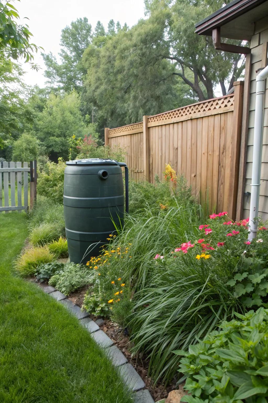 Rainwater tanks integrate seamlessly, transforming water storage into landscape art.