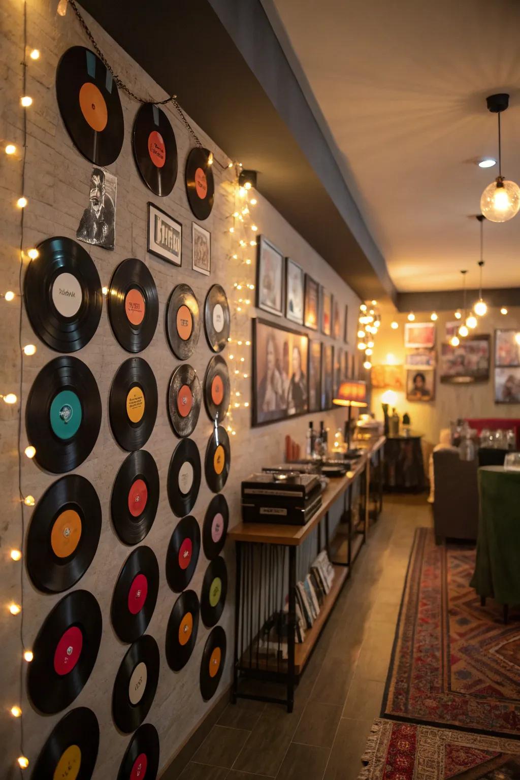 Vinyl records establish a nostalgic foundation for an 80s celebration.