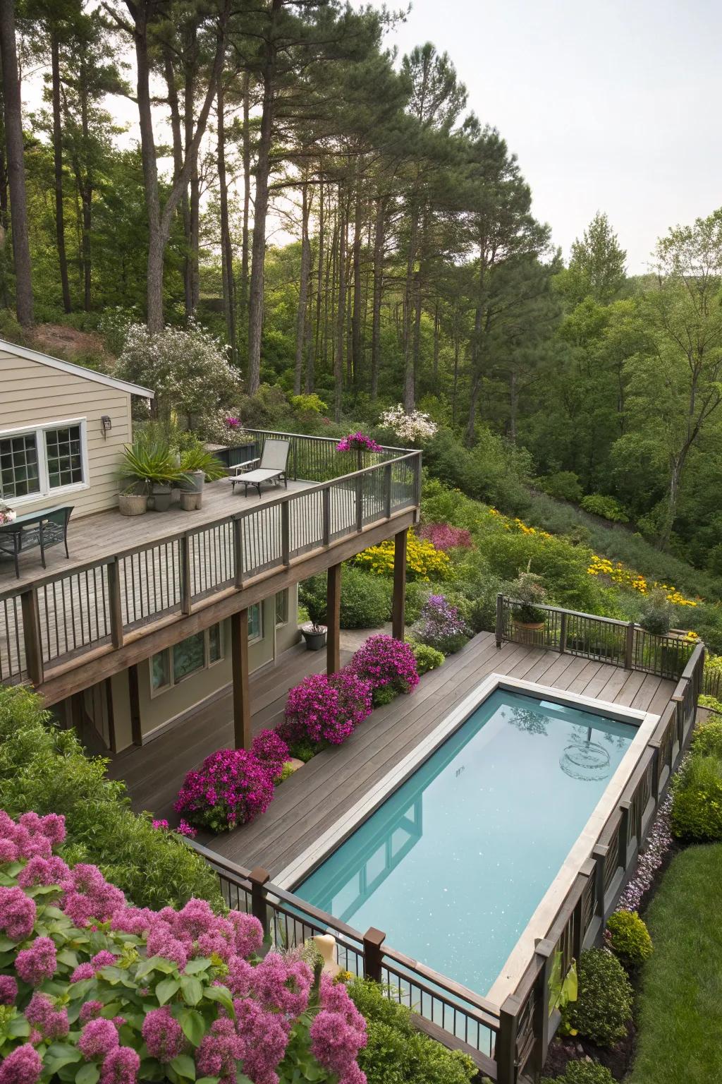 Enjoy elevated views from your raised pool deck.