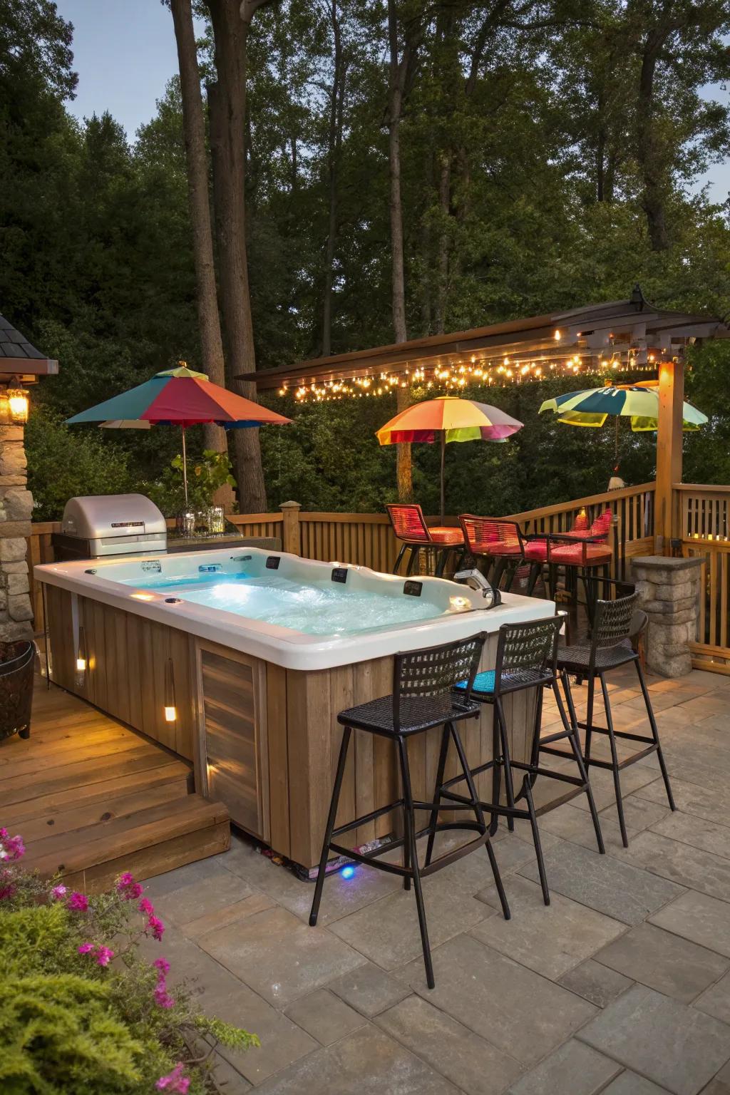 A water-adjacent bar enhances your backyard's appeal for entertaining.