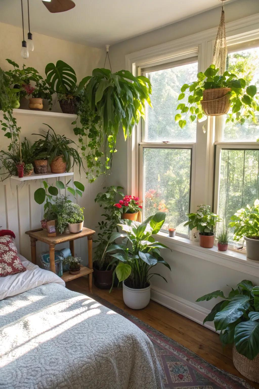 The interior is enlivened by lush botanicals.
