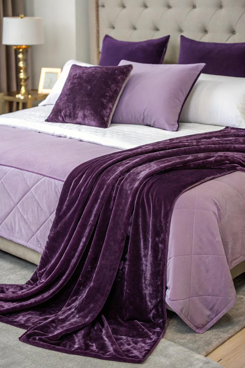 Bask in the opulence of amethyst bedding.
