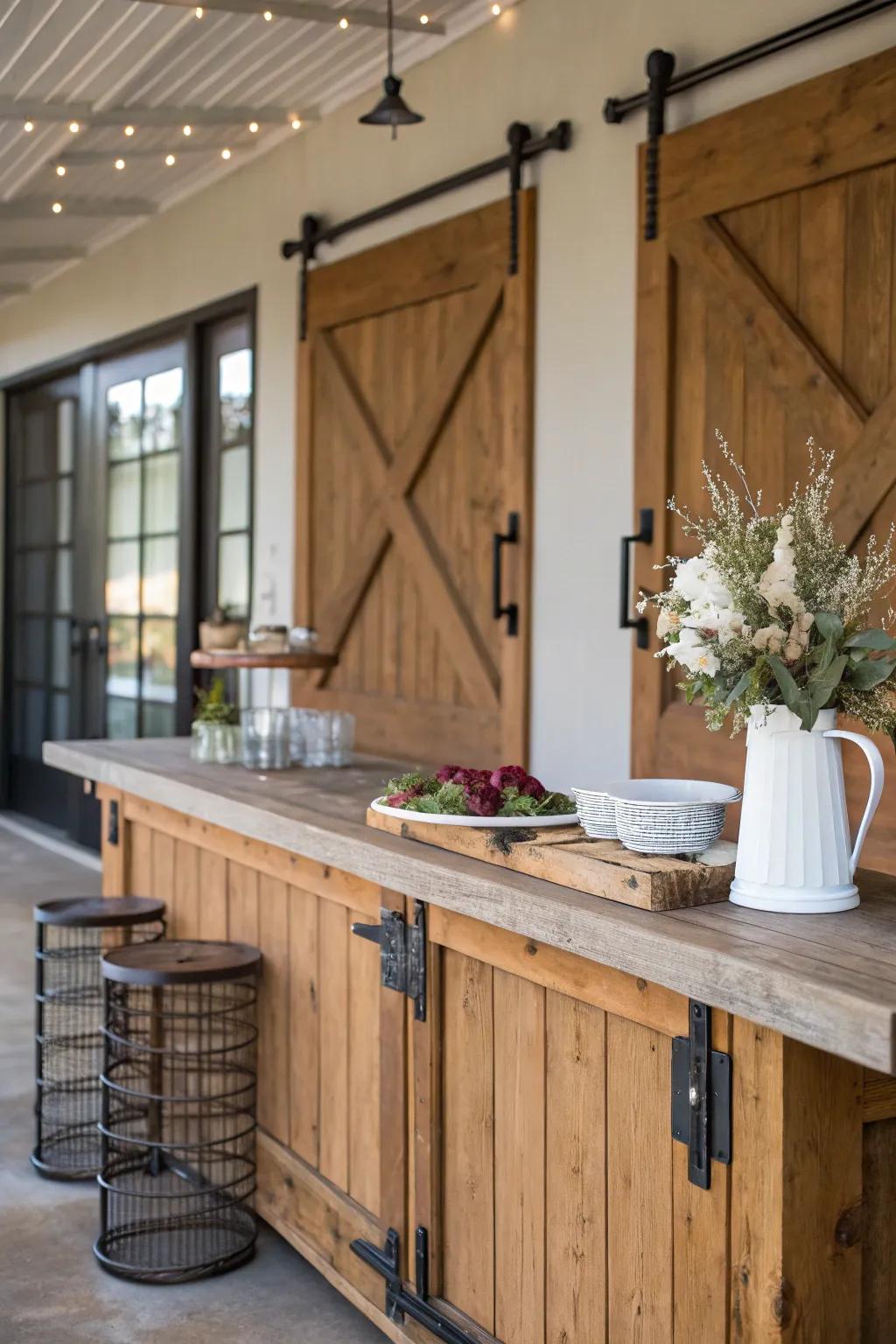 This welcoming bar arrangement combines country charm with modern style.