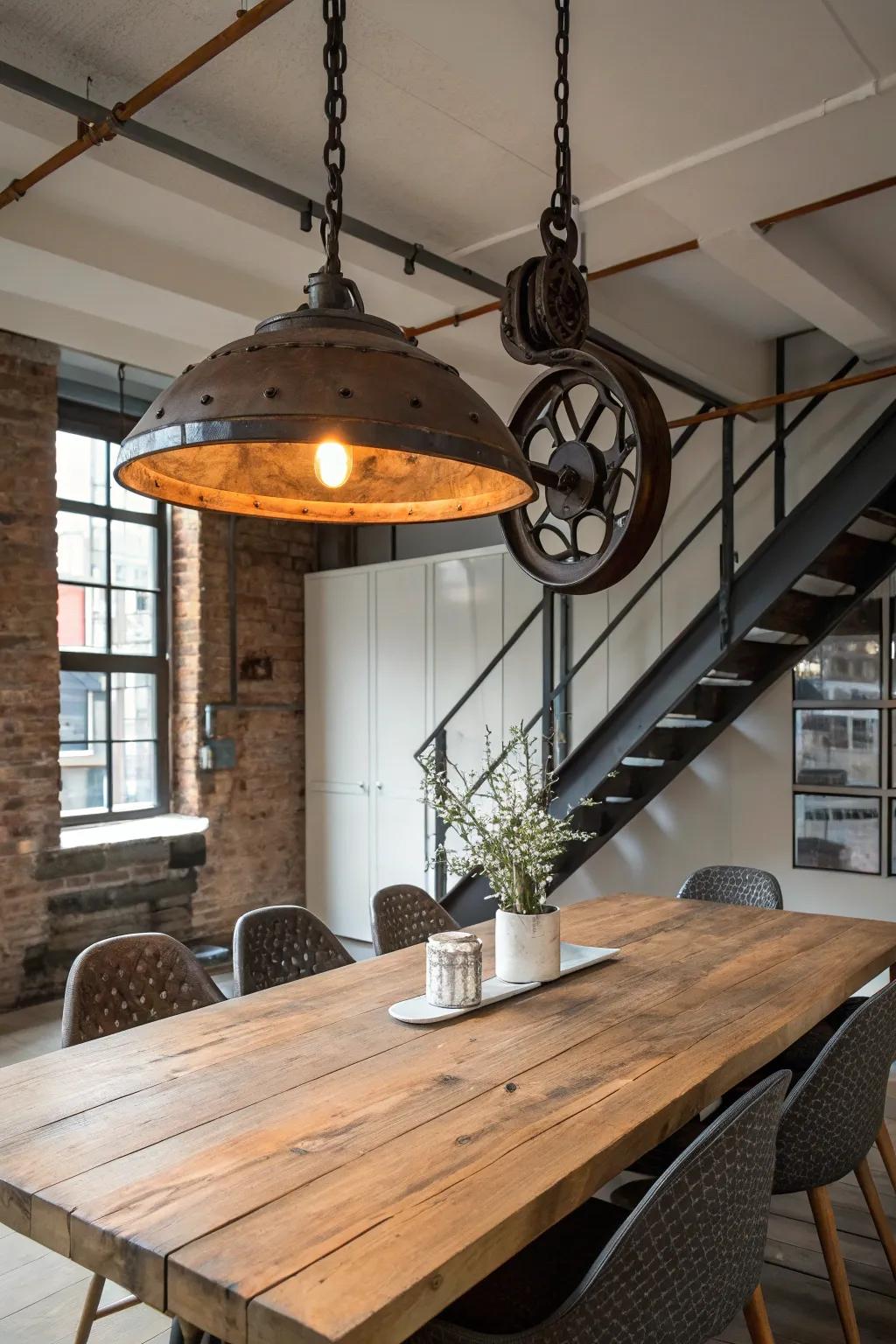 Adjustable illumination with a vintage twist in the dining space.