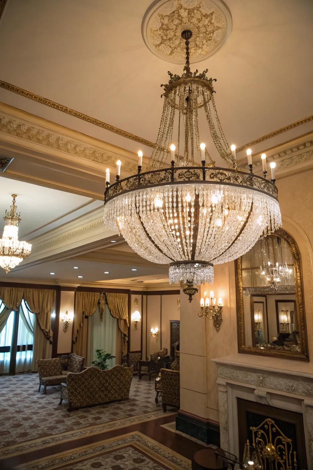 An impressive chandelier introducing an opulent element to the space.